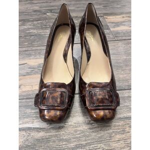 Cole Haan Womens Leopard Patent‎ Leather Square Toe Heel - Size 8B Flaws